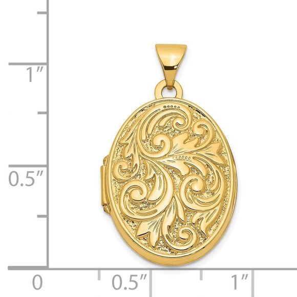 14k Yellow Gold 21mm Love You Always Scroll Oval Locket - Picture 5 of 6